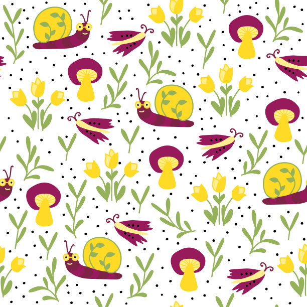 蘑菇四方连续印花图案