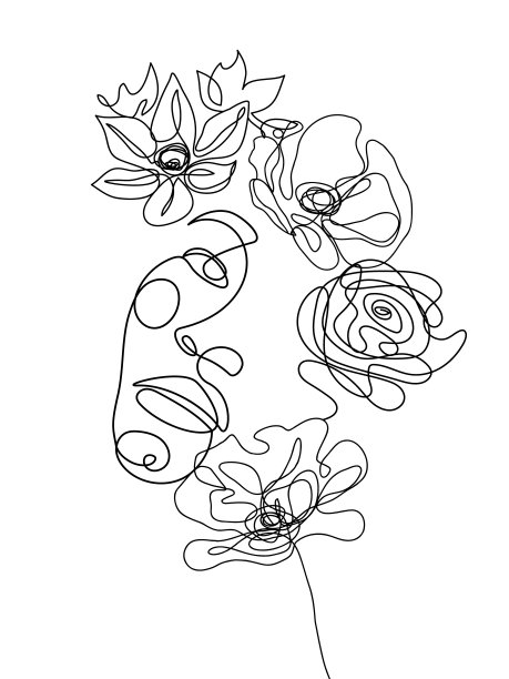 美式线描花卉