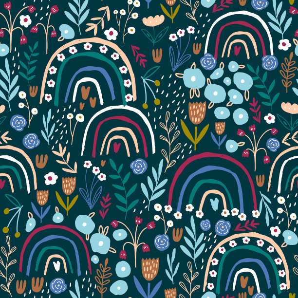 蘑菇四方连续印花图案