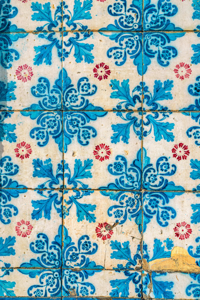 蓝白几何花朵无缝图案