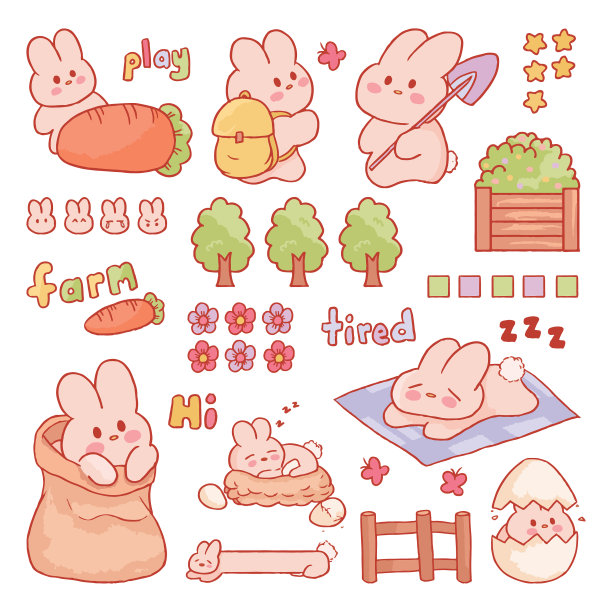 可爱小花兔卡通插画