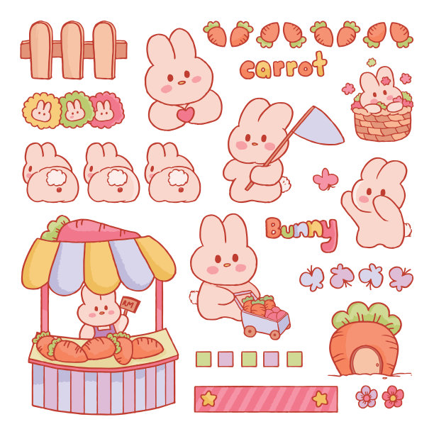 可爱小花兔卡通插画