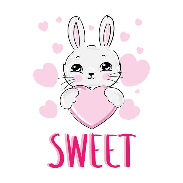可爱兔子草莓卡通形象图案