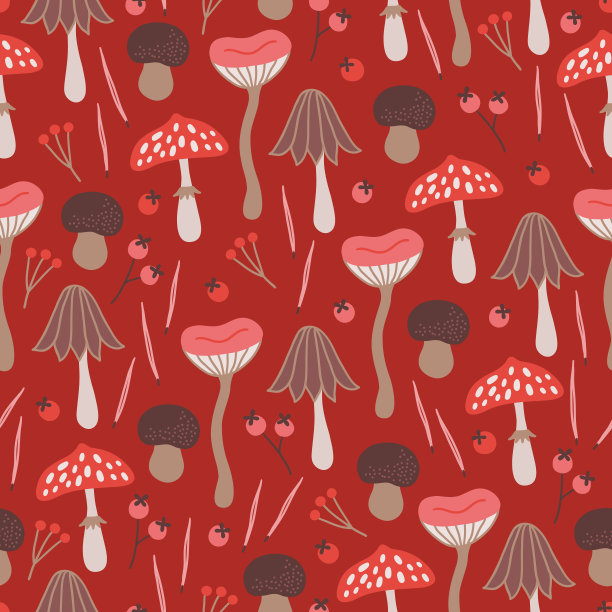 蘑菇四方连续印花图案