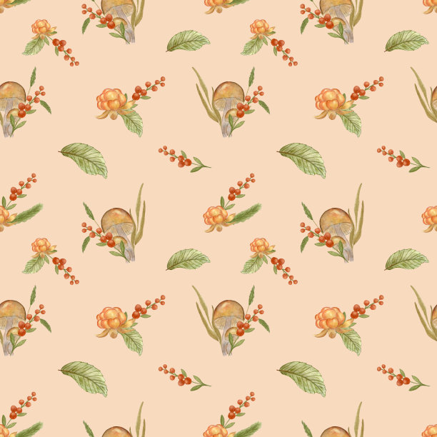 蘑菇四方连续印花图案