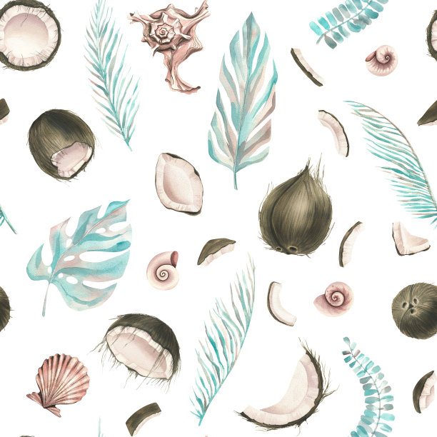 清新蓝绿棕榈叶图案背景