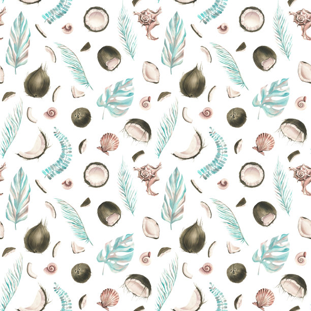 清新蓝绿棕榈叶图案背景