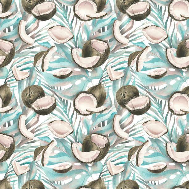 清新蓝绿棕榈叶图案背景