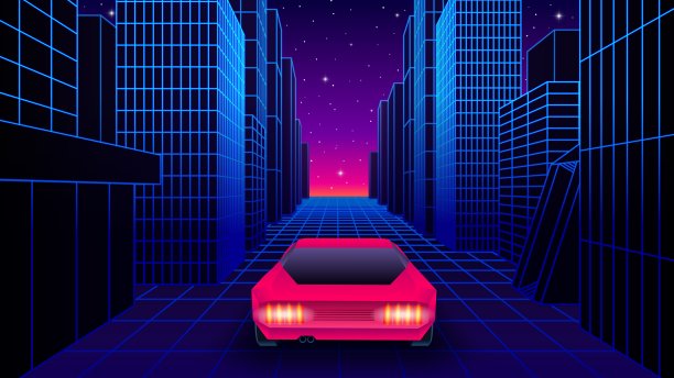 建筑城市与汽车科技插画海报