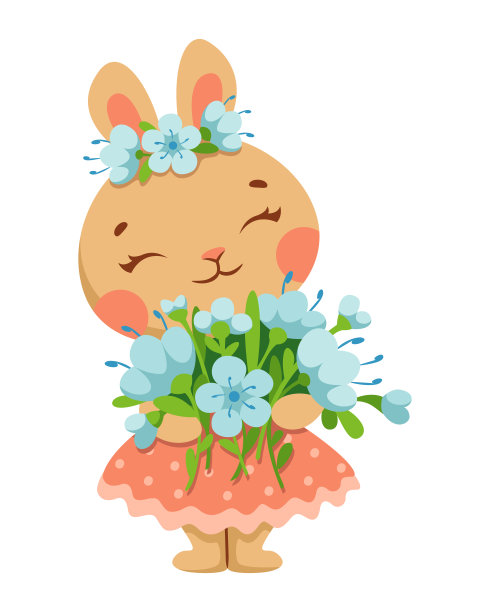 可爱小花兔卡通插画