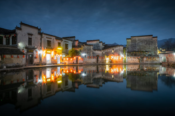古镇建筑夜景复古中国风灯笼