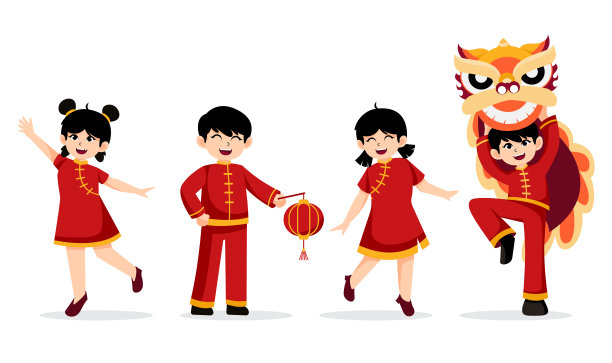 新年卡通中式女孩插画