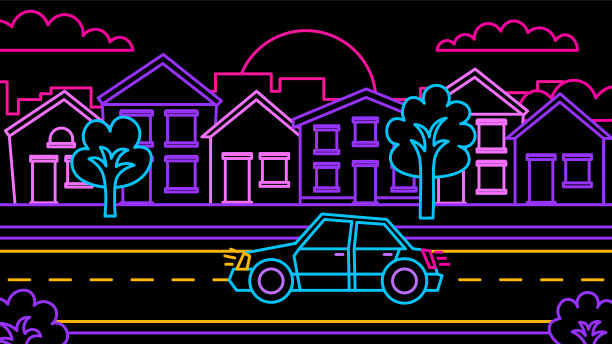 建筑城市与汽车科技插画海报