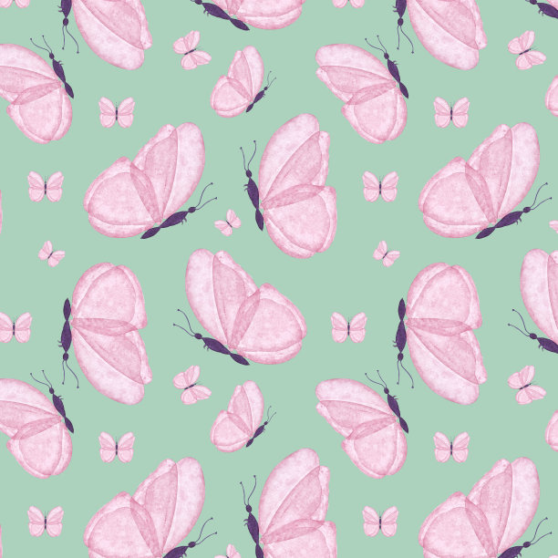 蓝白花卉蝴蝶图案素材