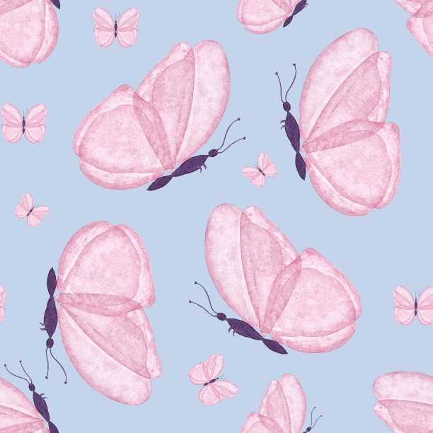 蓝白花卉蝴蝶图案素材