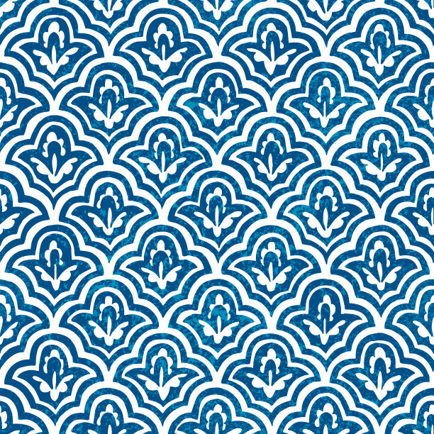 蓝白几何花朵无缝图案