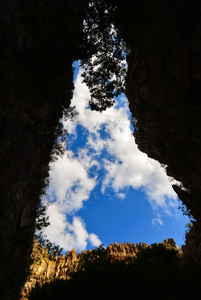 峡谷风光峭壁绿植蓝天