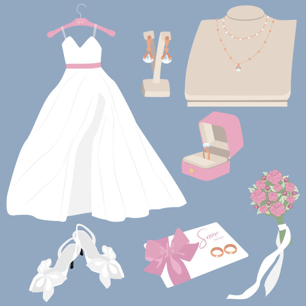 新娘婚纱,礼服,西装,矢量插图