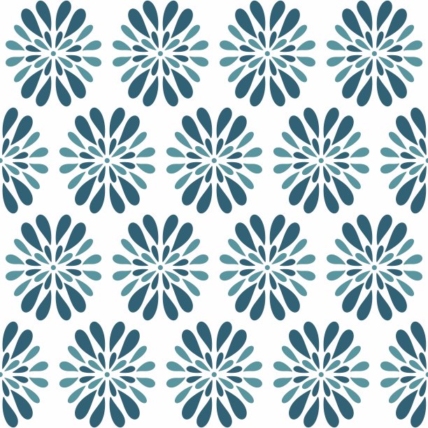 蓝白几何花朵无缝图案