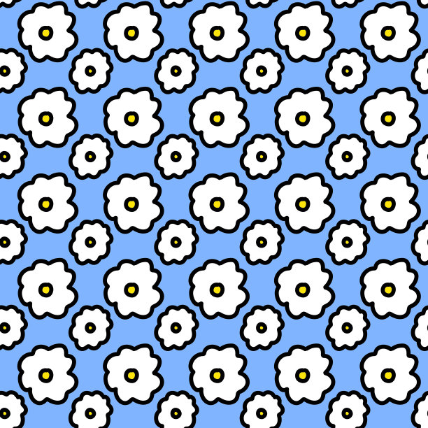 蓝白几何花朵无缝图案