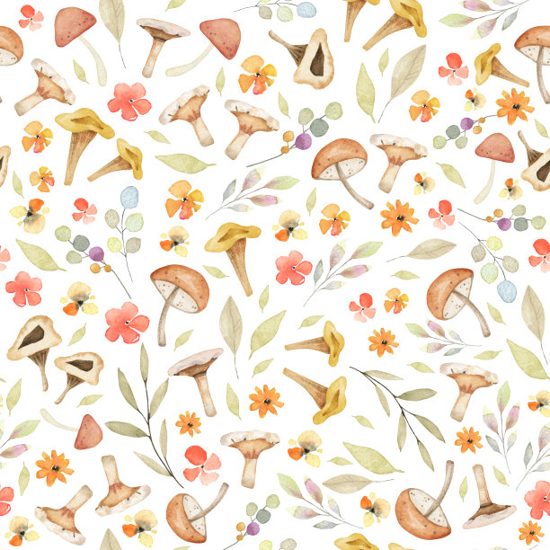 蘑菇四方连续印花图案