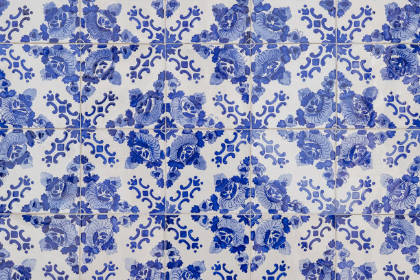 蓝白几何花朵无缝图案