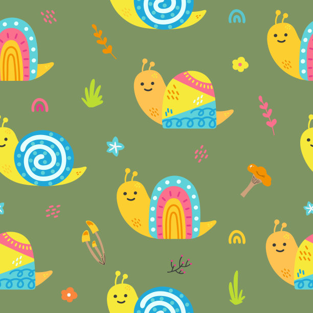 蘑菇四方连续印花图案