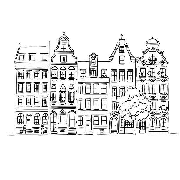 古镇轮廓插图