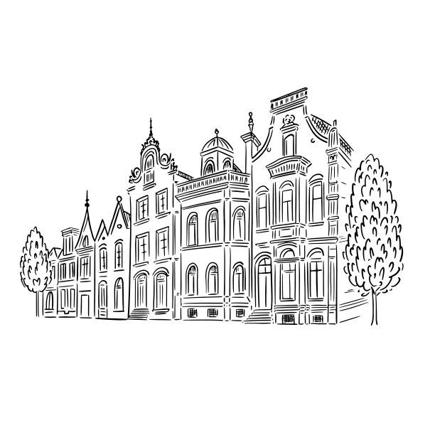 古镇轮廓插图