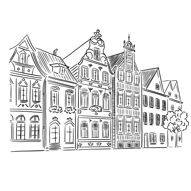 古镇轮廓插图