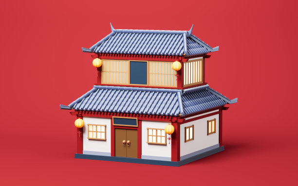 中式房子效果图模型