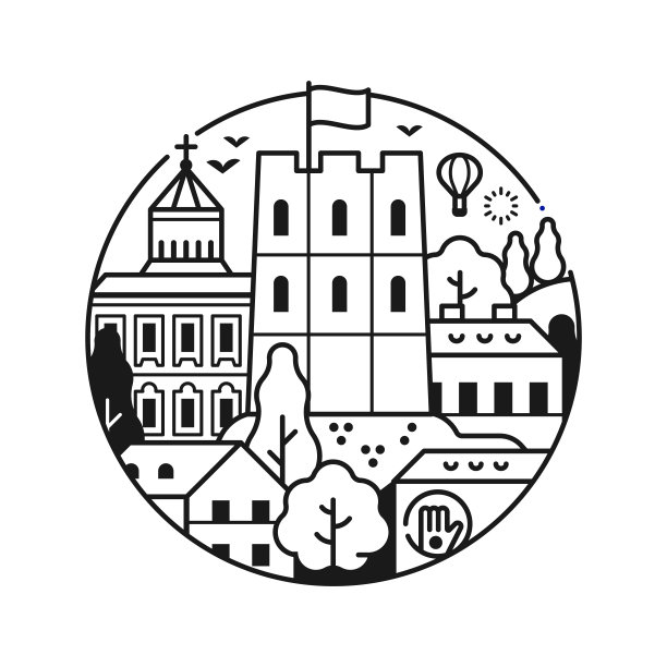 古镇轮廓插图