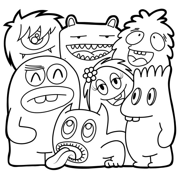 黑白卡通小怪兽