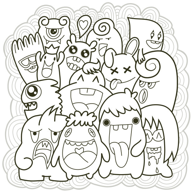 黑白卡通小怪兽