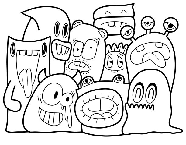 黑白卡通小怪兽