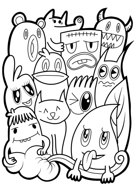 黑白卡通小怪兽