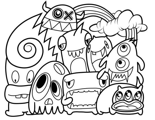 黑白卡通小怪兽