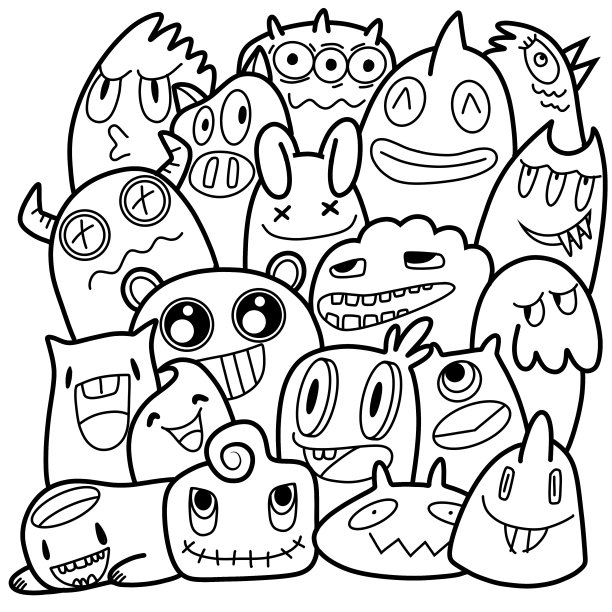 黑白卡通小怪兽