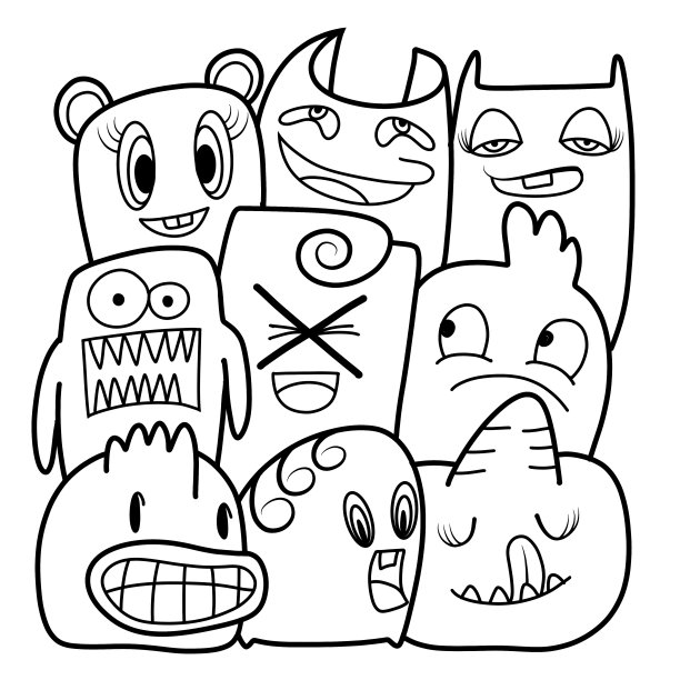 黑白卡通小怪兽