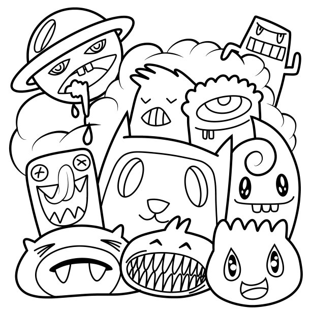 黑白卡通小怪兽