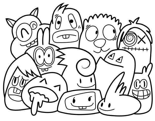 黑白卡通小怪兽