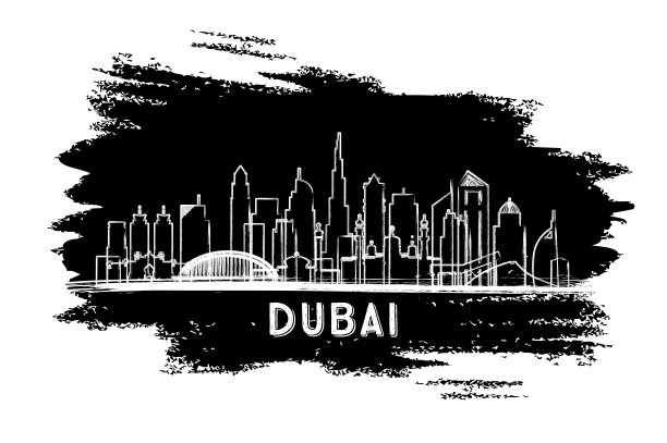 迪拜插画迪拜线描线稿