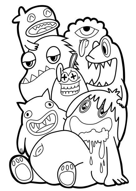 黑白卡通小怪兽