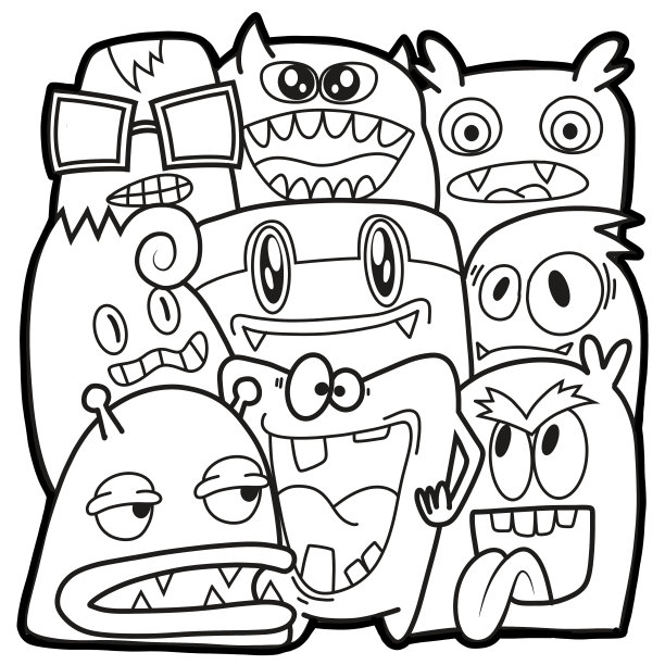 黑白卡通小怪兽