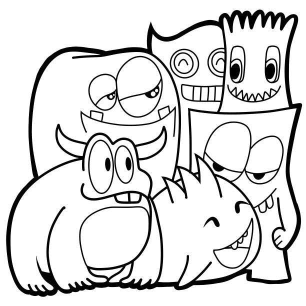 黑白卡通小怪兽