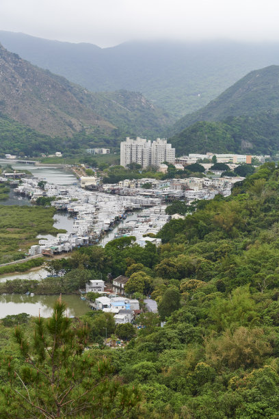 航拍香港大澳渔村