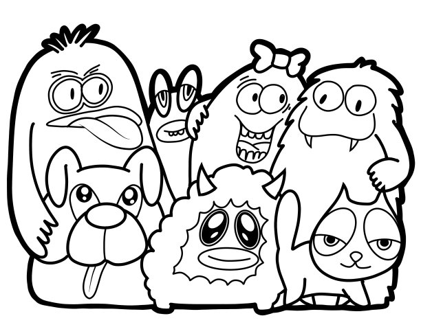 黑白卡通小怪兽