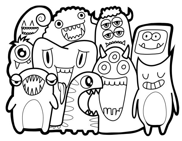 黑白卡通小怪兽