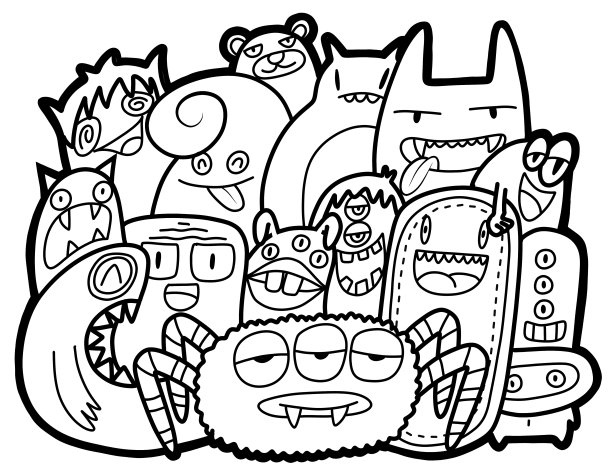 黑白卡通小怪兽