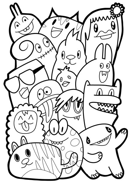 黑白卡通小怪兽